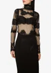 Dolce & Gabbana Tulle Turtleneck Top With Lace Inserts In Black