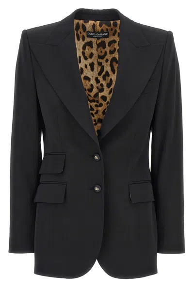 Dolce & Gabbana Black Single-breasted Blazer With Animalier Lining In Nero