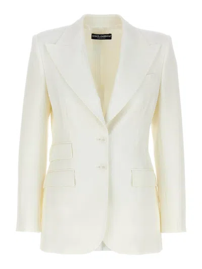 Dolce & Gabbana Matte Stretch Wool Single Breast Jacket In Off White