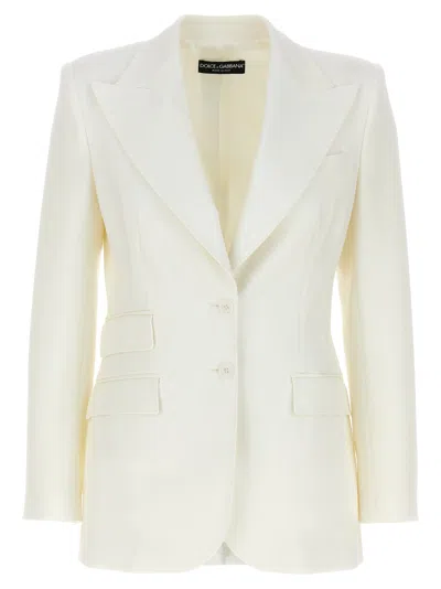 Dolce & Gabbana Matte Stretch Wool Single Breast Jacket In Off White