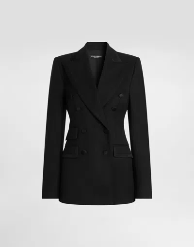 Dolce & Gabbana Veste Turlington En Twill Bi-stretch Avec Boutonnage Croisé In Black
