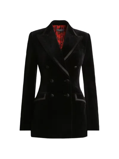 Dolce & Gabbana Turlington Double-breasted Jacket In Velvet In Animal Print