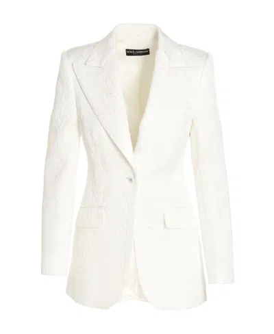 Dolce & Gabbana Matte Stretch Wool Single Breast Jacket In Off White