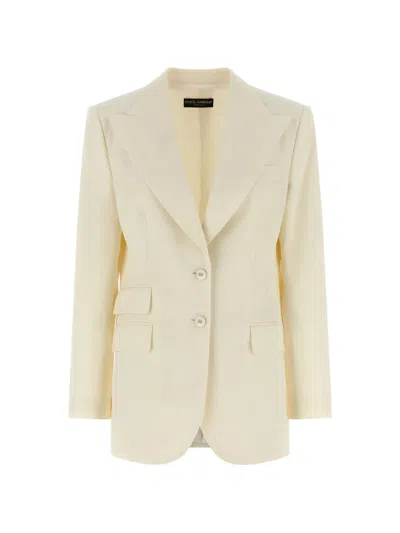 Dolce & Gabbana Single Breasted Blazer Silk Nylon Blend Notch Lapel In Neutral
