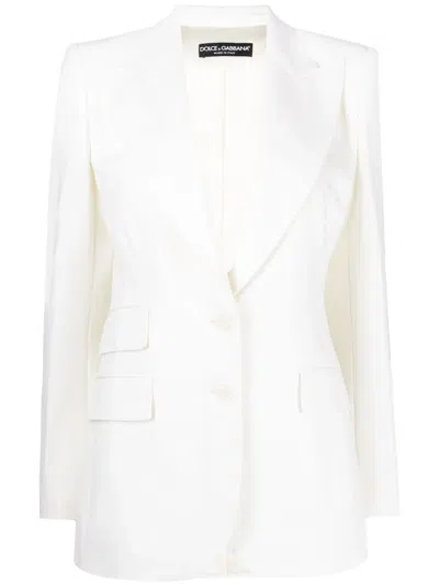 Dolce & Gabbana Matte Stretch Wool Single Breast Jacket In Off White