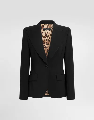 Dolce & Gabbana Turlington Single-breasted Jacket In Micro-ribbed Fabric In Black