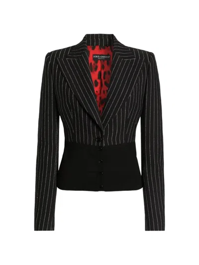 Dolce & Gabbana Turlington Single-breasted Jacket In Pinstripe Wool In Black