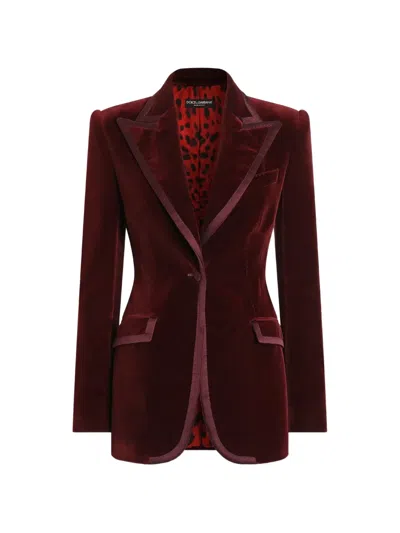 Dolce & Gabbana Turlington Single-breasted Jacket In Velvet In Burgundy
