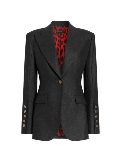 Dolce & Gabbana Turlington Single-breasted Jacket In Wool Flannel In Gray