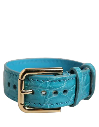 Dolce & Gabbana Turquoise Texture Leather Gold Buckle Belt Strap Bracelet
