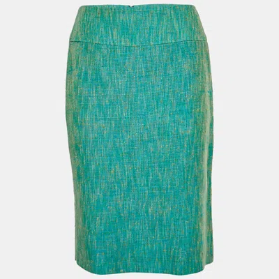 Pre-owned Dolce & Gabbana Turquoise Tweed Pencil Skirt S In Blue