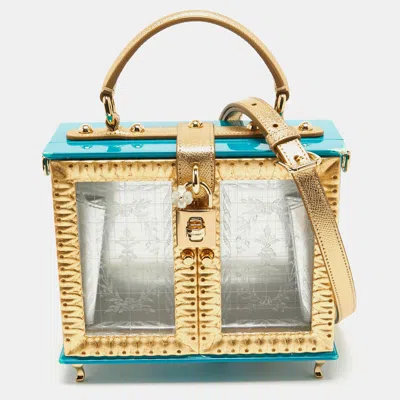 Pre-owned Dolce & Gabbana Turquoise/gold Acrylic And Leather Furniture Miss Dolce Top Handle Bag In Blue