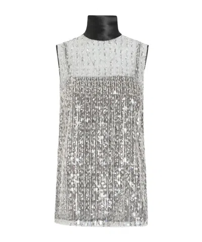 Dolce & Gabbana Turtle Neck Tulle Top With Sequin In Silver