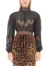 Dolce & Gabbana Georgette Silk Top With Lace Details In Black