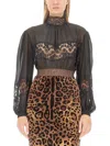 Dolce & Gabbana Georgette Silk Top With Lace Details In Black