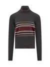 Dolce & Gabbana Turtleneck Virgin Wool Sweater With Unbalanced Stripe Motif In Gray