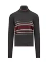 Dolce & Gabbana Turtleneck Virgin Wool Sweater With Unbalanced Stripe Motif In Black