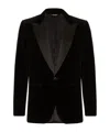 Dolce & Gabbana Peak Lapel Tuxedo Velvet Jacket With Padded Shoulders In Black