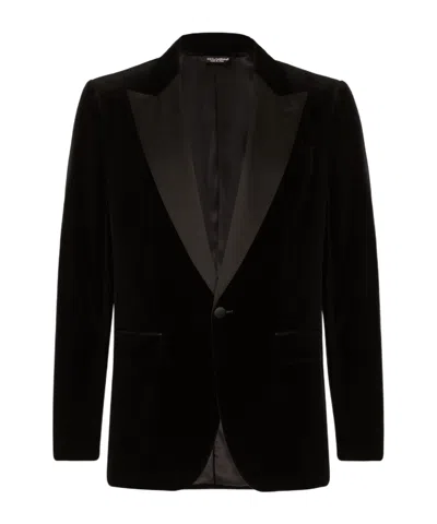Dolce & Gabbana Black Velvet Single Breasted One Button Blazer