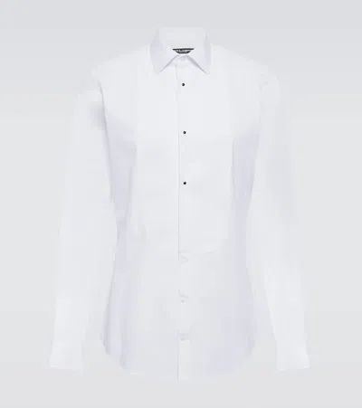 Dolce & Gabbana White Cotton Poplin Gold Tuxedo Shirt