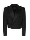 Dolce & Gabbana Virgin Wool-blend Cropped Blazer In Black