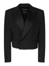 Dolce & Gabbana Virgin Wool-blend Cropped Blazer In Negro