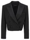 Dolce & Gabbana Virgin Wool-blend Cropped Blazer In Black