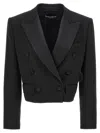 Dolce & Gabbana Virgin Wool-blend Cropped Blazer In Black