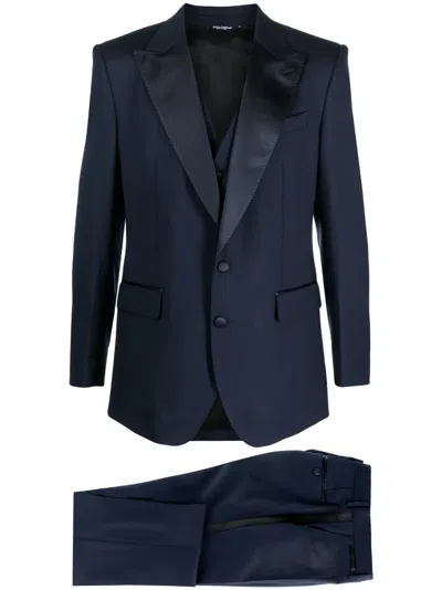 Dolce & Gabbana Tuxedo-style Three-piece Suit In Blau