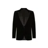 Dolce & Gabbana Peak Lapel Tuxedo Velvet Jacket With Padded Shoulders In Black