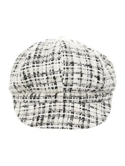 Pre-owned Dolce & Gabbana Tweed Baker Boy Hat In White