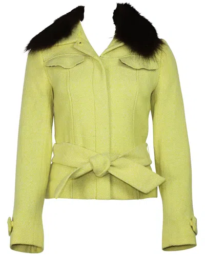 Pre-owned Dolce & Gabbana Tweed Belted Jacket With Detachable Fur