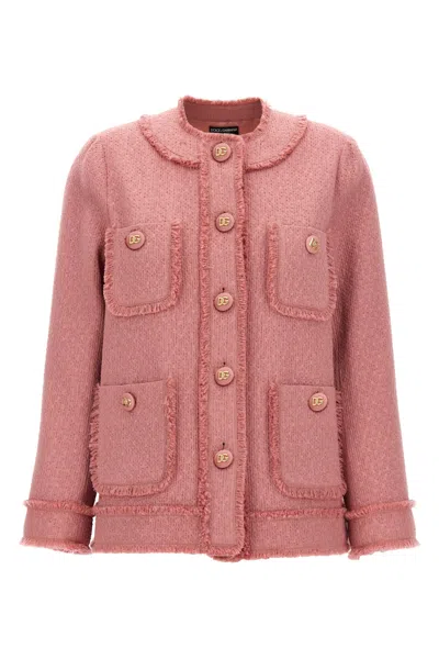 Dolce & Gabbana Tweed Blazer In Pink