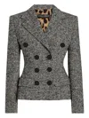 Dolce & Gabbana Double-breasted Wool Blend Jacket With Dotted Print In Gray