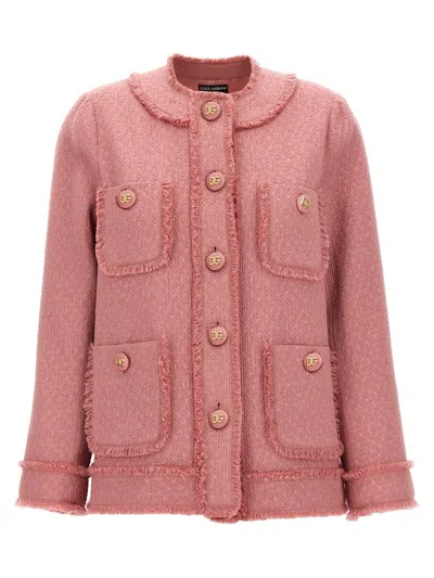 Dolce & Gabbana Tweed Blazer In Pink