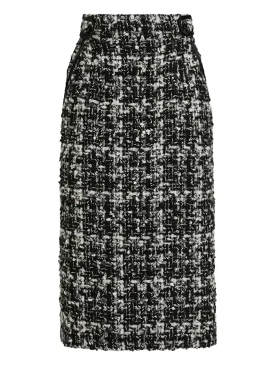 DOLCE & GABBANA TWEED CHECKED MIDI SKIRT