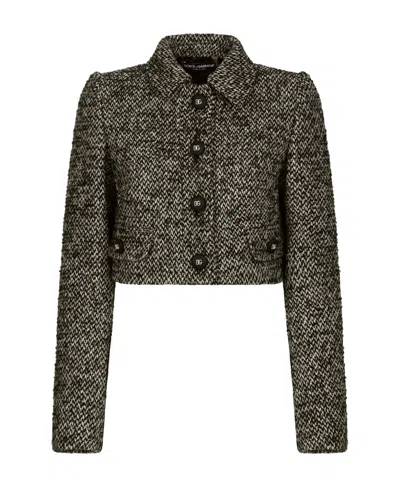 Dolce & Gabbana Tweed Cropped Button-up Jacket In Multi