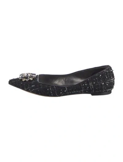 Pre-owned Dolce & Gabbana Tweed Crystal Embellishments Flats In Blue