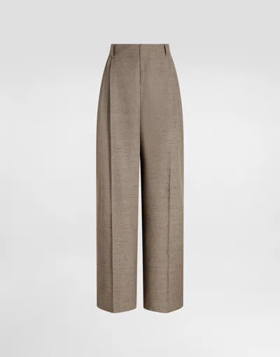 Dolce & Gabbana Tweed-effect Linen And Viscose Trousers In Brown