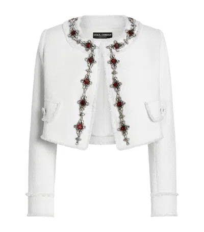 Dolce & Gabbana Tweed Embellished Jacket In White