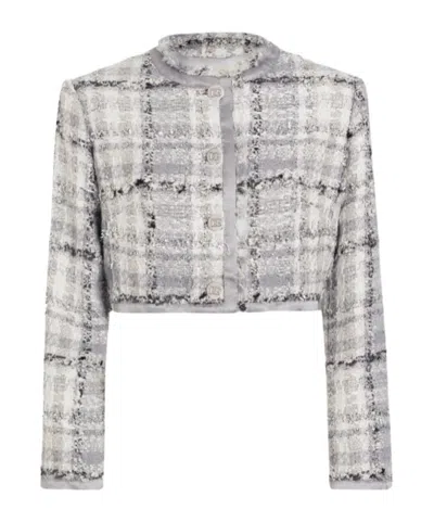 Dolce & Gabbana Lurex Tweed Cropped Jacket In Grey/multi