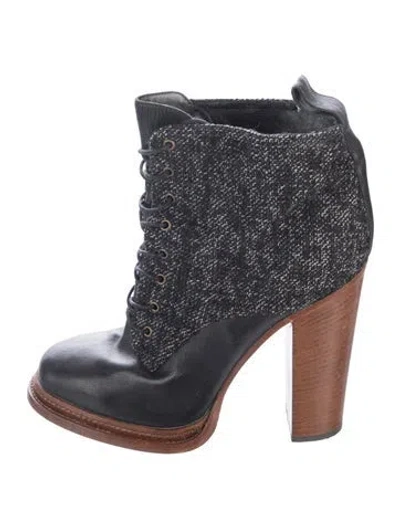 Pre-owned Dolce & Gabbana Tweed Lace-up Boots In Blue