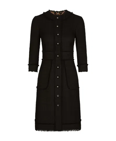 Dolce & Gabbana Tweed Medium Length Dress In Nero