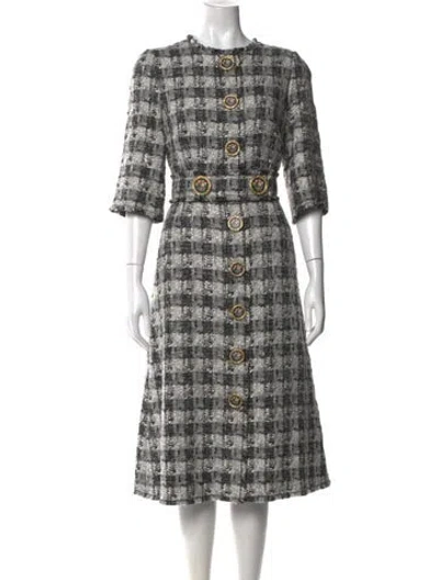 Pre-owned Dolce & Gabbana Tweed Midi Length Dress In Gray