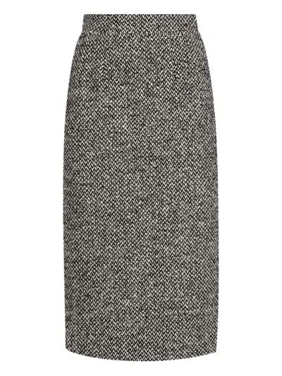 Dolce & Gabbana Tweed Midi Pencil Skirt In Gray