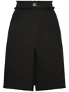 Dolce & Gabbana Raschel Tweed Midi Skirt With Central Slit And Dg Logo In Black