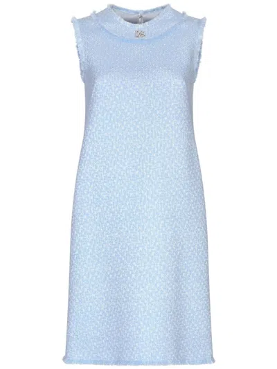 Dolce & Gabbana Tweed Mini Dress In Blue