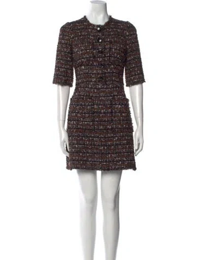 Pre-owned Dolce & Gabbana Tweed Mini Dress In Brown