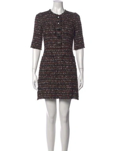 Pre-owned Dolce & Gabbana Tweed Mini Dress In Brown