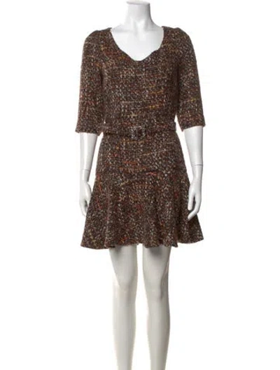Pre-owned Dolce & Gabbana Tweed Mini Dress In Brown